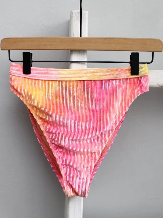 Dippin Daisys Pink Orange High-Rise Velvet Tie Dye Sunrise 2 Piece Bikini Small - Picture 5 of 15